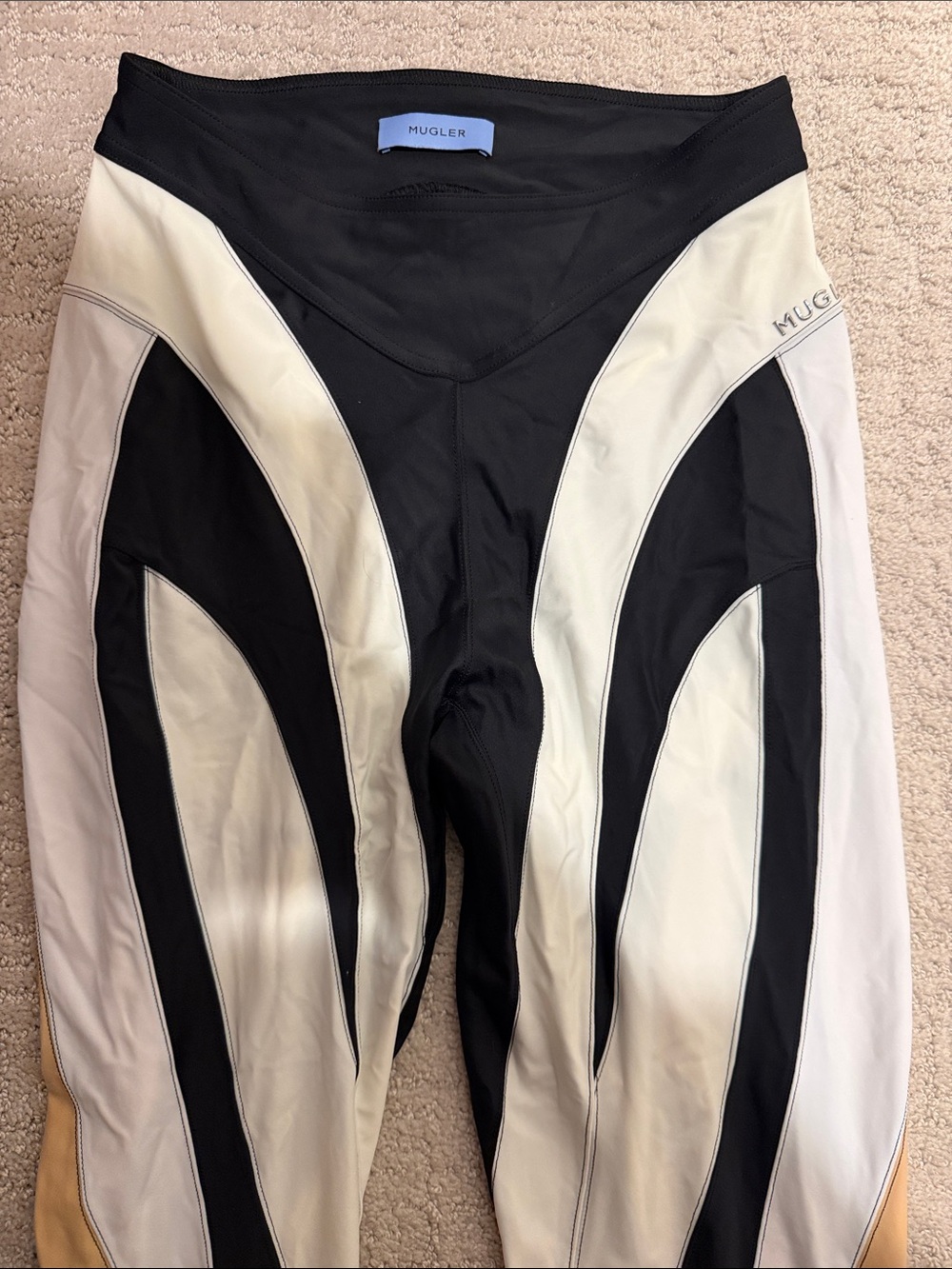 MUGLER Black & Cream Paneled legging